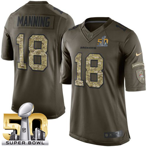 Nike Broncos #18 Peyton Manning Green Super Bowl 50 Men's Stitched NFL Limited Salute To Service Jersey - Click Image to Close